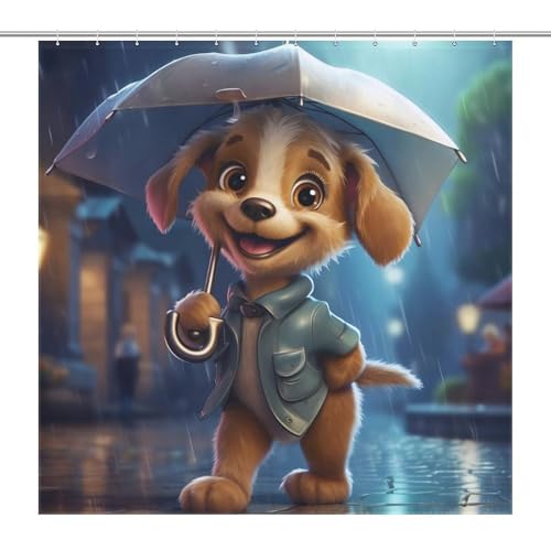 Rideau de douche chien mignon 183x183 cm lavable en polyester imperméable - 7