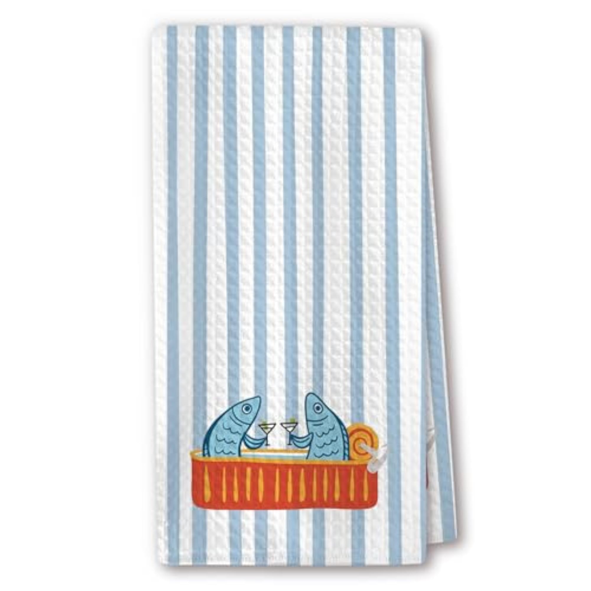 Cute Sardine Tin Coastal Kitchen Towels, Nautical Fish Art