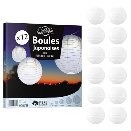 12x Lanterne Papier 20 cm Blanche - Suspension Boule Papier 20 cm (12'') Type Lanterne Japonaise pour Décoration Mariage - 12 Pièces - Le Must de la Gamme de...