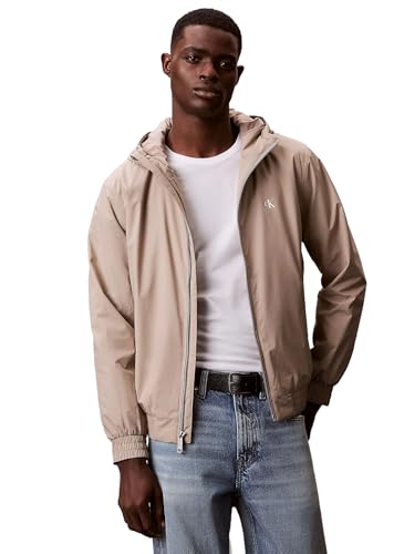 Calvin Klein Cortavientos Hombre Hooded Ripstop Harrington con capucha, Beige (Vintage Khaki), L