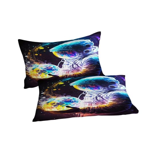 Housse de couette double 200x200cm astronaute terre en microfibre