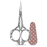 Hisuper 4.5inch Embroidery Scissors with Leather Scissors Cover, Silver Sewing Craft Scissors Small