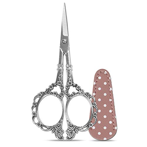 Hisuper 4.5Inch Embroidery Scissors With Leather Scissors Cover, Silver Sewing Craft Scissors Small Precision Scissors For Embroidery Crafting Art Work Needlework Diy Tool #TOP13