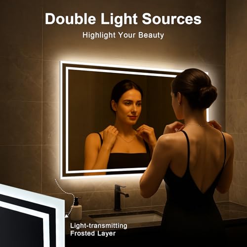 CROWNSHOP Bathroom Mirror with LED Lights 60x80cm Demister Touch Sensor | IP54 Waterproof | 5mm HD Explosion-Proof Glass | Aluminum Frame | Detachable Plug | Memory Lighting Horizontal/Vertical Mount - Cosy Home Interiors CROWNSHOP Bathroom Mirror with LED Lights 60x80cm Demister Touch Sensor | IP54 Waterproof | 5mm HD Explosion-Proof Glass | Aluminum Frame | Detachable Plug | Memory Lighting Horizontal/Vertical Mount - Image 3