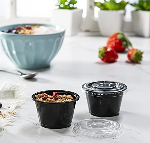 Image of ELEGANT DISPOSABLES Black Diposable Plastic Portion Cups 4 oz - 100 Sets
