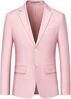 Chaqueta traje elegante y ajustada for hombre, color rosa, ligera, dos botones, informal, deportiva, clásica, con solapa con muesca.