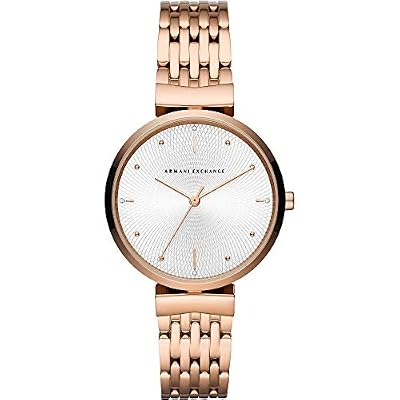 Armani Exchange Orologio da donna, movimento a tre lancette, cassa in acciaio inossidabile oro rosa 36 mm con bracciale in acciaio inossidabile, AX5901, Tono oro rosa e bianco