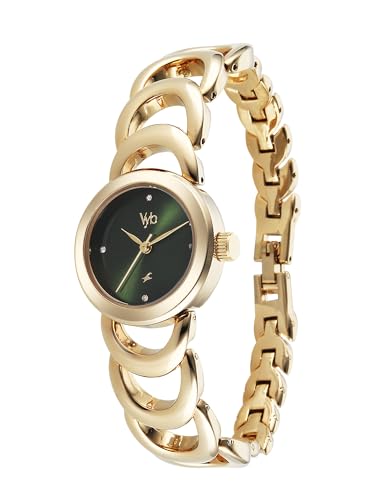 Image of Fastrack Vyb Bliss with Quartz Analog Green Dial Gold Alloy Strap Watch for Girls - FV60131YM01W