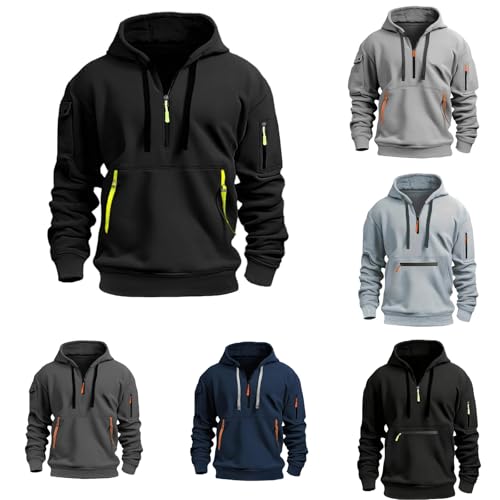 Quarter Zip Hoodies Men's Fashion Long Sleeve Workout Hoodie Vintage Pullover Jacket Winter Camo Sweater Coats
