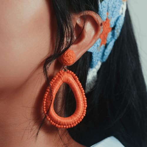 Beaded Teardrop Earrings Boho Raffia Earrings Statement Tear Drop Earrings Trendy Summer Jewelry for Women2