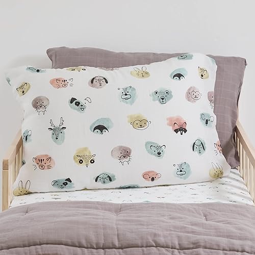 Image of Little Unicorn Standard Pillowcase 2 Pack | Super Soft & Breathable Muslin Fabric | Snug Envelope Closure | for Crib and Toddler Bed (Watercolor Critters)