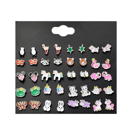 Image of NEWITIN 100 Pairs Colorful Cute Earrings for Girls Sensitive Ears Hypoallergenic Girl Stud Earrings Set Stainless Steel Cartoon Stud for Girls and Women
