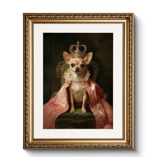WHASAYART Vintage Royal Dog Portrait Framed Canvas Wall Art 13x16