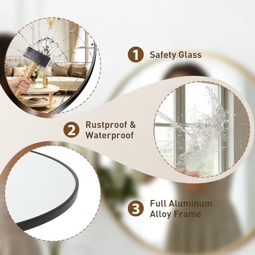 Image of NEWBULIG 20 Inch Round Wall Mirror, Bathroom Mirrors for Over Sink, Matte Metal Framed Circle Vanity Mirror, Wall Decor for Bedroom, Entryway, Anti-Rust, Tempered Glass, Hanging or Leaning, Black