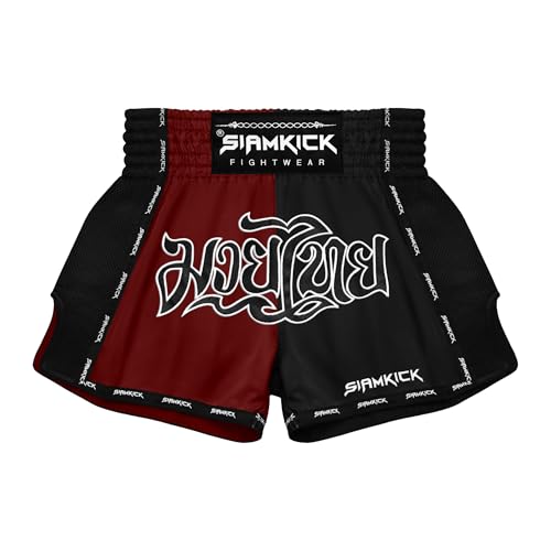 SIAMKICK Elite Muay Thai Shorts for Men Women Boxing Kickboxing High Grade MMA Fight Clothing Training Workout Trunks (Large, Bloodline)