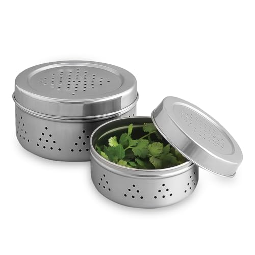 Image of Wonderchef Ambrosia Stainless-Steel Coriander Box (2 Pcs.) | Perforated Container for Air Circulation | Food-Grade, Non-Corrosive, Sturdy | 1-Year Warranty