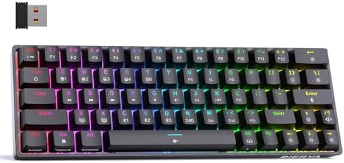 DIERYA DK63 60% Wireless Mechanical Gaming Keyboard | Bluetooth/2.4G/Wired | RGB Backlit Compact 63 Keys Mini Office Keyboard | with Red Switch | for Windows Laptop PC Gamer Typist-Black