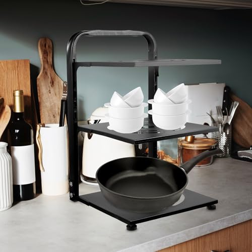 Artibetter Adjustable Pot Rack for Kitchen Cabinet and Countertop Rust-resistant Carbon Steel Pan Organizer with Detachable Panel Multipurpose Storage for Pots Pans Steam and Spice Bottles - Image 3