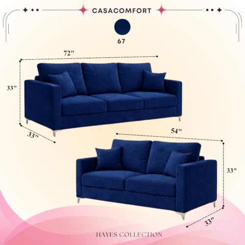 Image of Hayes Rich Velvet Suede 3 Seater + 2 Seater Sofa | Golden Aesthetic Legs | 6 Person Seating Capacity | Spacious Soft Touch Comfort | Modern Living Room Sofa (Dark Blue)