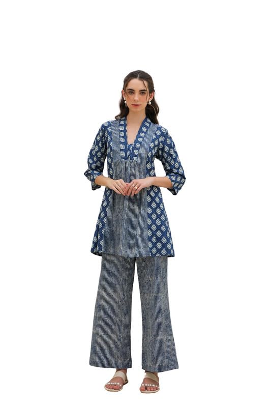 Women's Blue Printed Cotton Co-ord Set