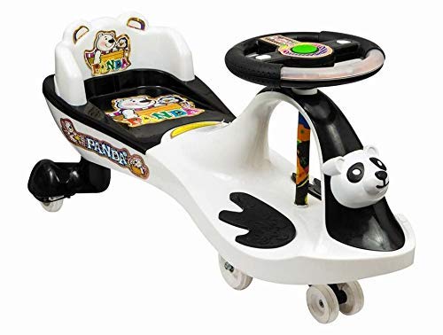 Goyal's Panda Face Musical Free Wheel Swing and Twist Magic Car with Back Support - Black (Basket Panda)
