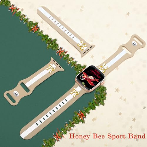 Ruibopad Bracelets en silicone avec breloques nœud cadeau de Noël, Sude/Blanc + Or, 49/46/45/44/42mm(Series 3/2/1), Minimaliste – vue 7