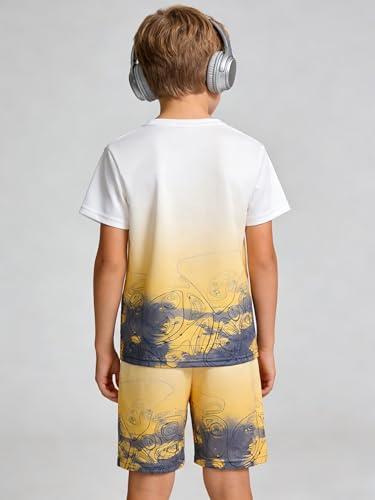 Image of Kid Toddler Baby Boys Clothes Tie-dye Palm Leaf Top 2Pcs Summer Shorts Set