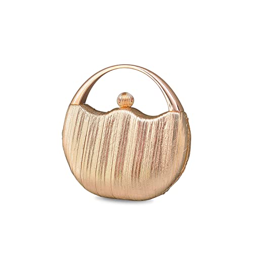 CORIOS Women Clutch Bag Glitter Evening Bag Bridal Wedding Purse Elegant Shoulder Bag Sparkly Handbag Pleated Round Hard shell Crossbody Bag for Dance Wedding Party Bride Prom Gold
