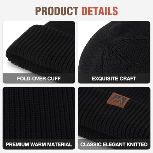 BARFULKER Winter Beanie Mütze Herren Damen Strickmütze Warm Gefüttert Wollmütze Winddichte Wintermütze Dehnbare Laufmützen Weiche Sportmütze Unisex Hat,Einheitsgröße,Schwarz