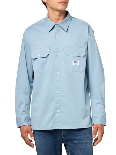 HUGO Men's Cotton Twill Woven Patch Overshirt, Misty Blue, S