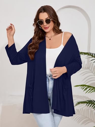 Image of BELAROI Plus Size Lightweight Cardigan Sweaters for Women Casual Open Front 3 /4 Sleeve Cover Up