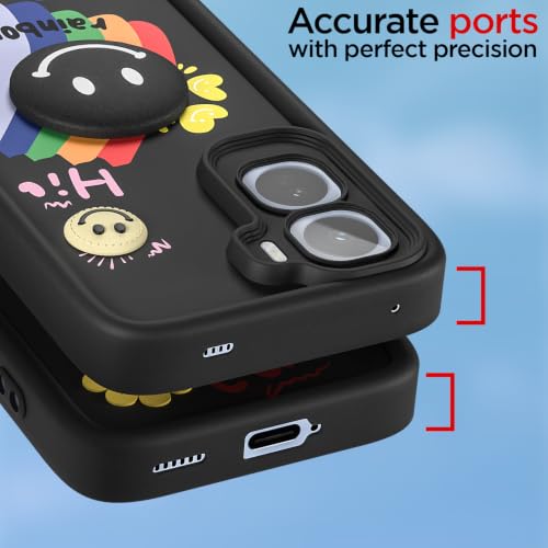 Image of Pikkme Back Cover for Vivo T5 Pro 5G | Soft Silicone| Cute Rainbow Smile & 3D Cartoon Flower Design | Shockproof Raised Camera Protection Bumper Case (Black)