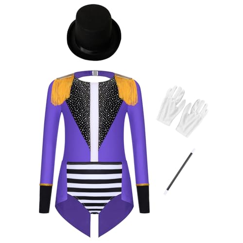 Costume de cirque filles violet Aislor avec combi à franges pour danse 7-8 ans