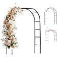 Zhisheng Metal Pergola Arch Garden Arbor Frame Outdoor Wedding Party Climbing Plants Trellis 7.9ft Wide X 6.4ft High Or 4.9ft Wide X 7.9ft High, for Halloween Bridal Party Decoration, Black