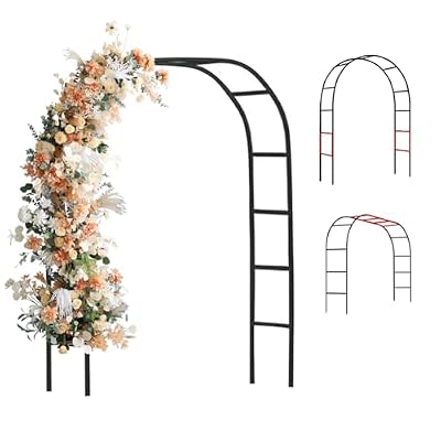 Zhisheng Metal Pergola Arch Garden Arbor Frame Outdoor Wedding Party Climbing Plants Trellis 7.9ft Wide X 6.4ft High Or 4.9ft Wide X 7.9ft High, for Halloween Bridal Party Decoration, Black