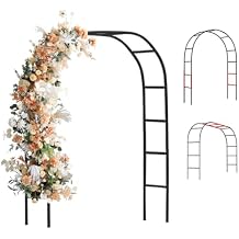 Zhisheng Metal Pergola Arch Garden Arbor Frame Outdoor Wedding Party Climbing Plants Trellis 7.9ft Wide X 6.4ft High Or 4.9ft Wide X 7.9ft High, for Halloween Bridal Party Decoration, Black