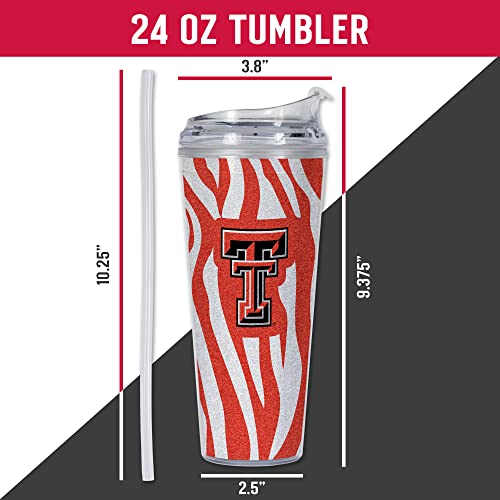 Image of Rico Industries NCAA Glitter 24oz Acrylic Glitter Tumbler with Hinged Lid, Officially Licensed Double Wall Tumbler with Straw
