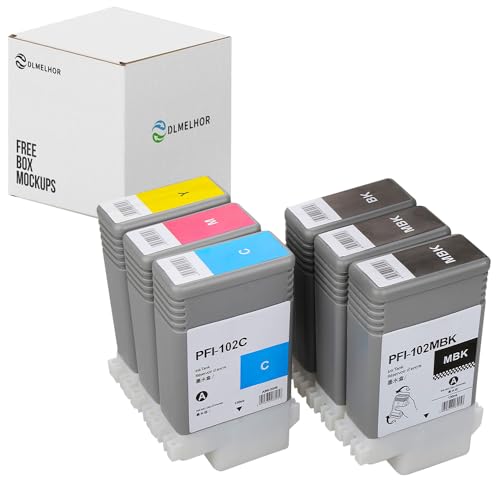 Image of PFI-102 Ink Cartridge Compatible for Canon PFI102 PFI-102 Ink Cartridge for Canon ImagePrograf IPF500 510 600 605 610 650 655 700 710 720 750 755 760 765(2MBK,BK,C,M,Y) 6-Pack