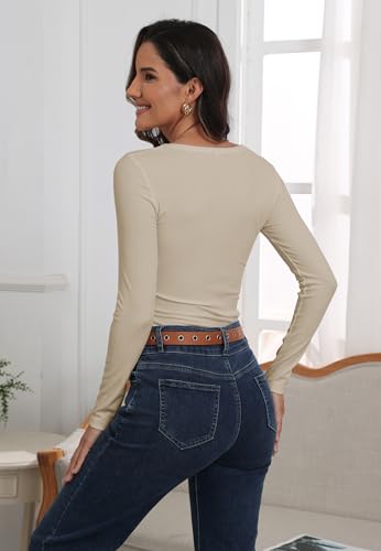 Image of Roselux Womens Long Sleeve Scoop Neck Ribbed Knit Fitted Casual Tops Tee Slim Basic Shirts
