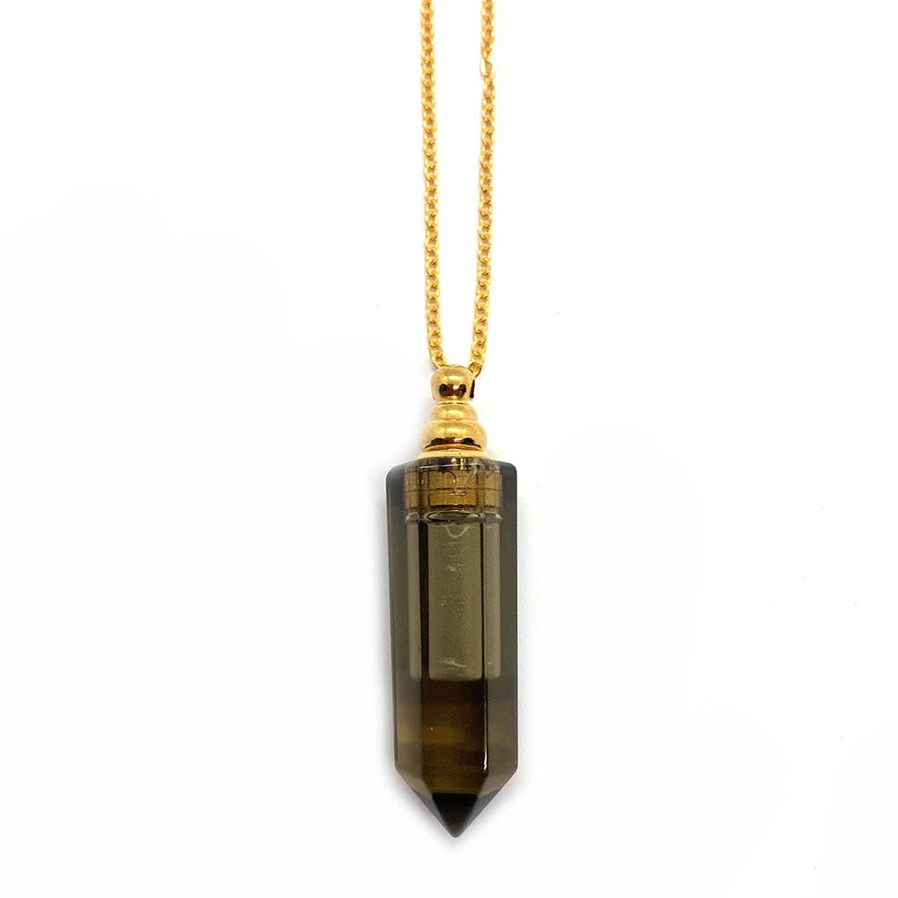 Collar Aromaterapia Collar de Botellas de Perfume de Piedra Natural 12x47mm Botella de Perfume de Cristal Blanco Colgante Collar de Damas Aroma Difusor Botella (Metal Color : A)
