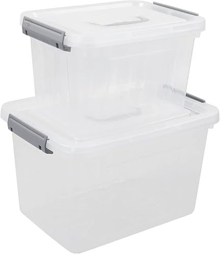 Ggbin Caja de almacenamiento de 12 cuartos y 6 cuartos de galón con asa, 2 paquetes, transparente