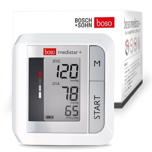 boso medistar+ – Handgelenk Blutdruckmessgerät mit Speicher für 90 Messungen, extra großem Display und Arrhythmie-Erkennung – Inkl. Handgelenkmanschette (13,5-21,5 cm)