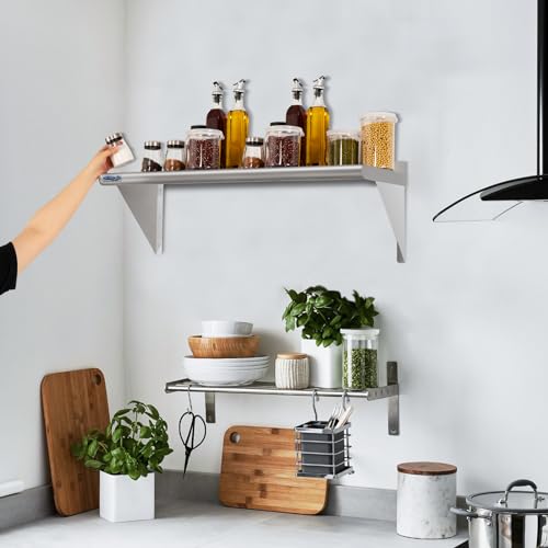 Image of HARDURA Stainless Steel Shelf 18 inch x 24 inch, 297lb Commercial Shelves Wall Mount Metal Shelving with Backsplash and Brackets for Kitchen, Restaurant, Laundry Room and Home