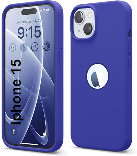 Image of SBMS Liquid Silicone Case for iPhone 15 6.1-Inch, Logo Cut Silky-Soft Touch Full-Body Protective Phone Case, Shockproof Back Cover for iPhone 15 (Lite Blue)