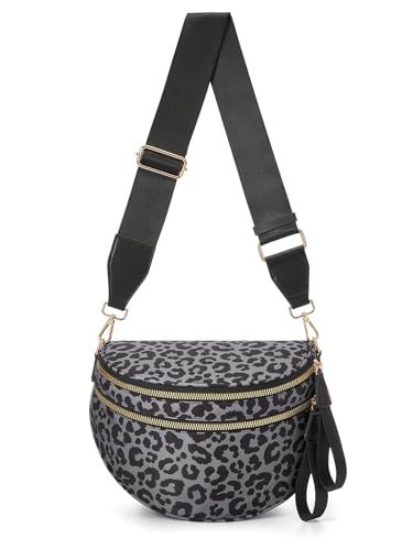 Image of Pure Colour Crossbody Bag Bum Bag for Women,Spacious Purse Fanny Packs Belt Bag,Oversized Bum Bag (Black Grey Leopard Print Bum Bag)