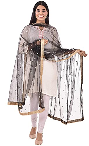 themilestocks TMS Womans Embellished Net Dupatta Scarf Shawl Wrap Soft Indian Bridal Wedding (Black) 87 Inches X 44 Inches 220 cm X 112cm