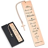 RgitFzi Christliche Geschenke, 13x2,6cm Lesezeichen Set Mit Schwarzer Box, Rosegoldenes Bibel Zubehör Mit Philipper Vers Und Kreuz, Ermutigendes Präsent Fuer Den Glauben An Gott