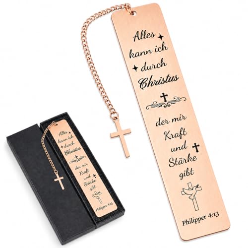 RgitFzi Christliche Geschenke 13x2 6cm Lesezeichen Set Mit Schwarzer Box Rosegoldenes Bibel Zubehör Mit Philipper Vers Und Kreuz Ermutigendes Präsent Fuer Den Glauben An Gott