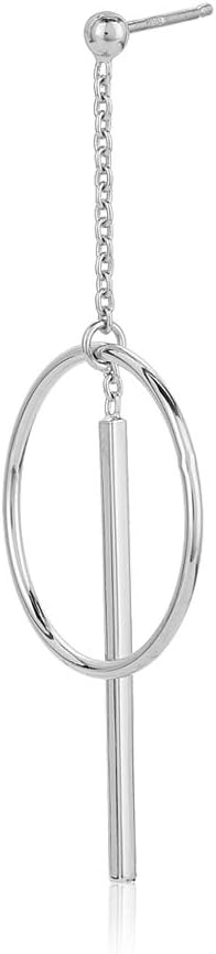 Vanbelle Sterling Silver jewelry - Rhodium Plated with 925 stamp - Playfull Circle and Bar Dangle Earrings for Women-ightweight Earrings for adults