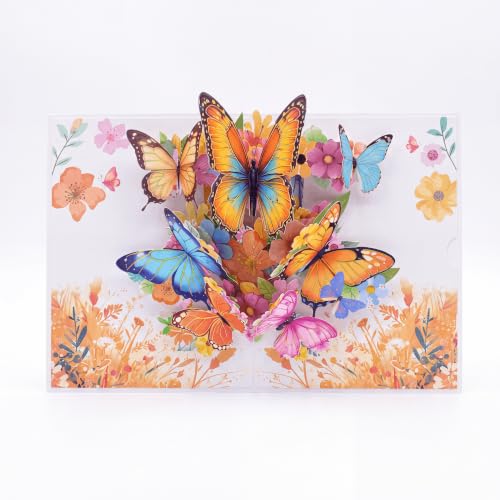 3D Butterfly Pop Up Greeting Card – Exquisite Watercolor Floral Design for Mother’s Day, Birthday, Anniversary, Thank You – Handmade Style Nature Theme Surprise Card for Wife, Mom, Sister, Friends (Includes Envelope) (Yellow)